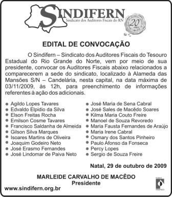 Imagem da notícia EDITAL DE CONVOCAÇÃO É PUBLICADO NO JORNAL TRIBUNA DO NORTE